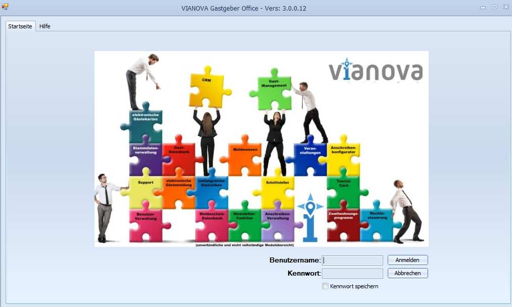 Startbildschirm der GastgeberOffice 3.0 Anwendung